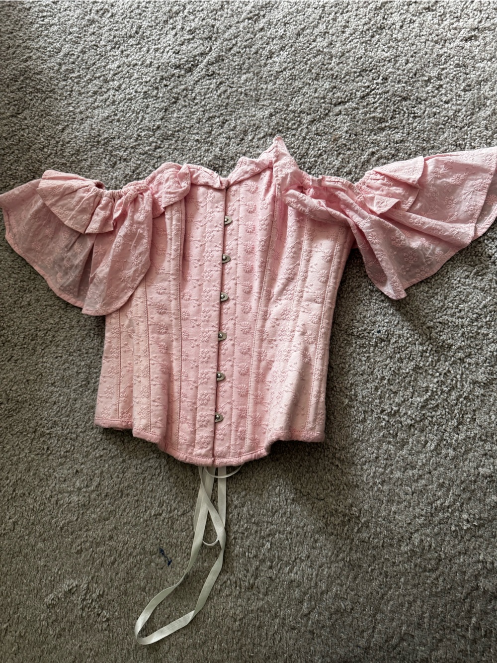 Romantic Pink Lace Corset Blouse with Puff Sleeves